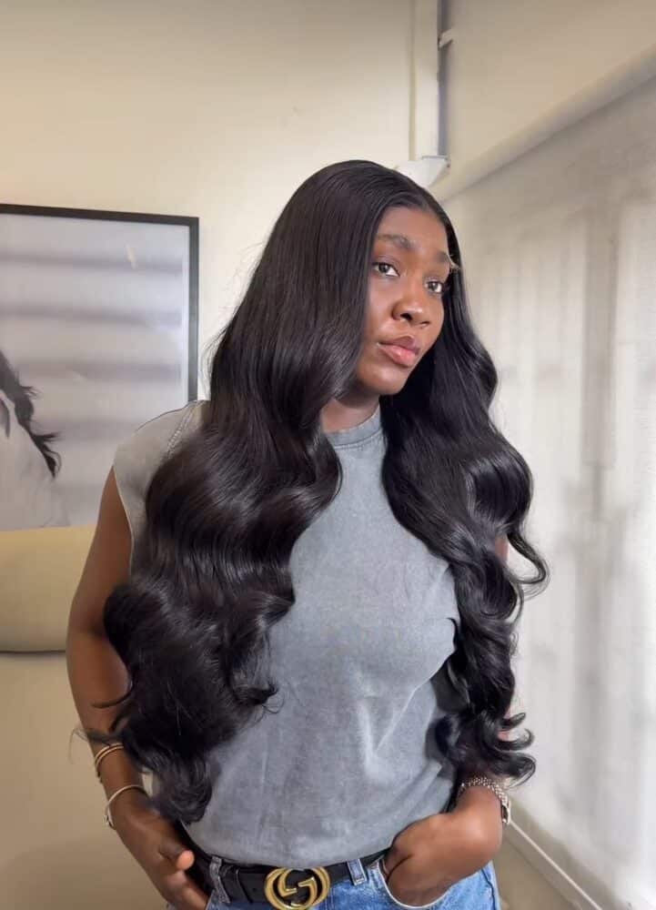 Raw slightly wavy 28 inches (Jet black)